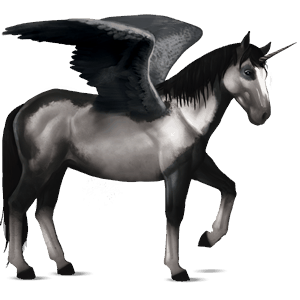 unicorn de călărit cu aripi nokota negru pătat